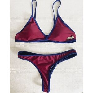 CHOOKS 2 Piece Thong Bikini in Wine / Navy Blue Womens size S